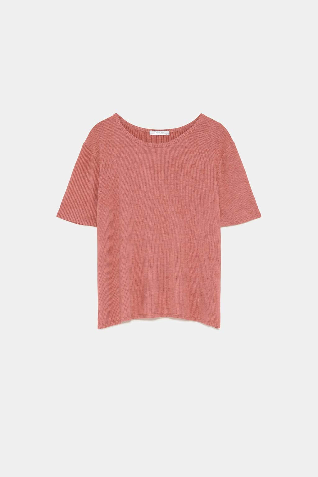 Zara Women's Ribbed T-Shirt (Light Coral, Small)