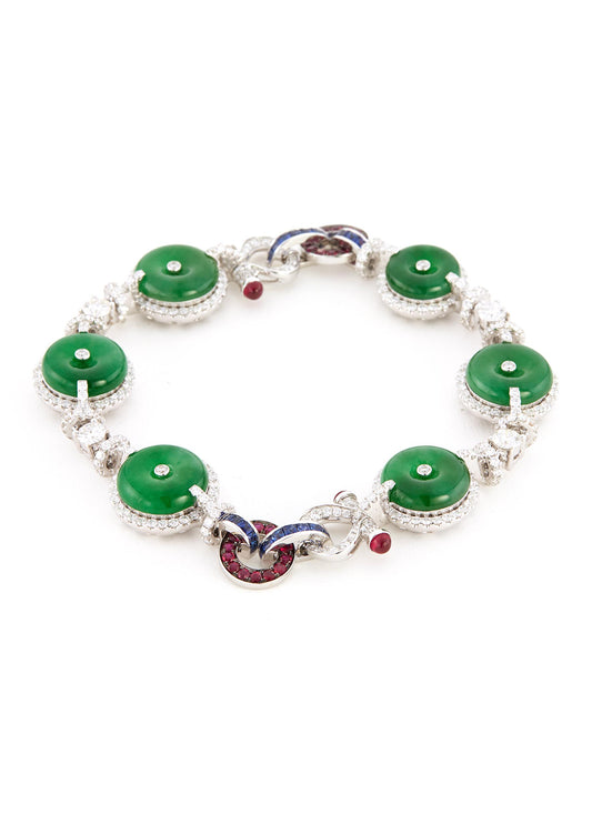 Diamond sapphire jade 18k white gold bracelet - Samuel Kung - Metallic