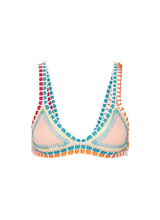 Luna' crochet trim triangle bikini top - KIINI - Multi-colour