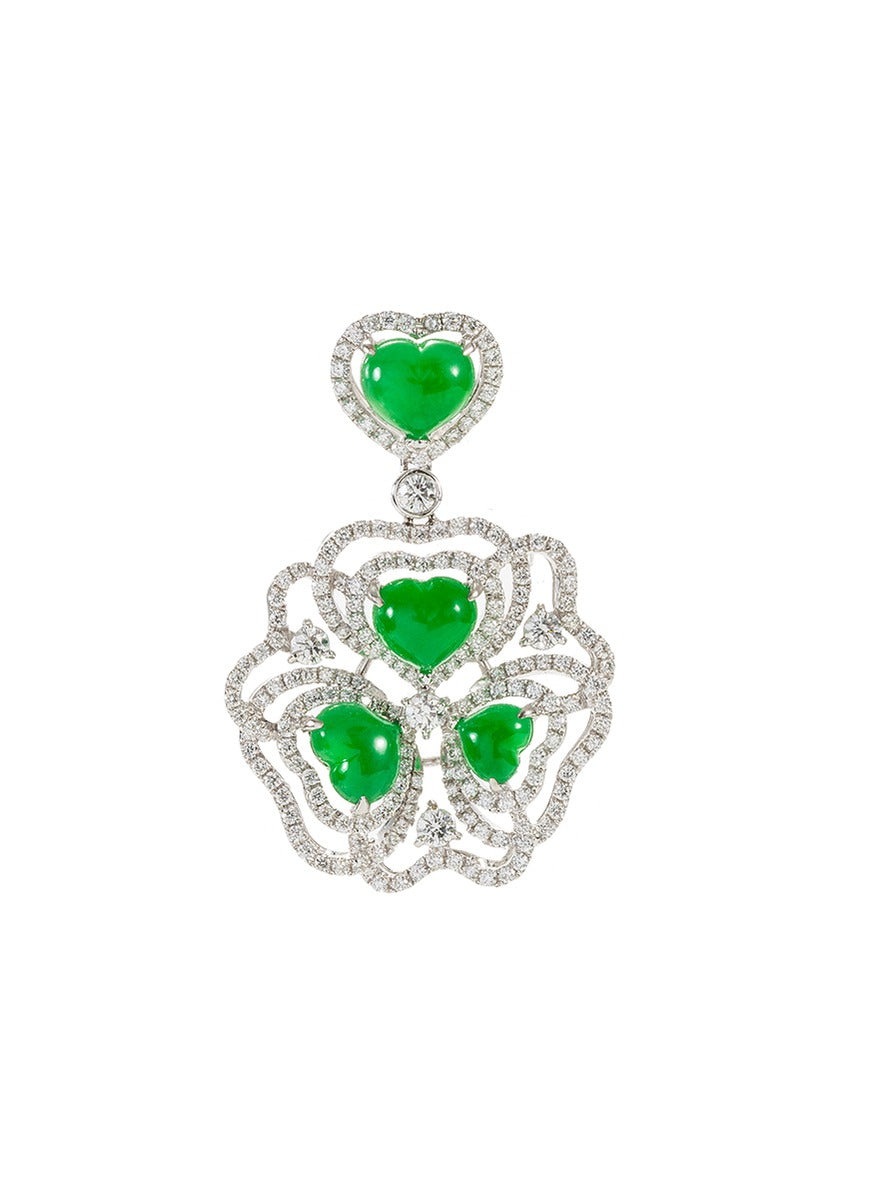 Diamond jadeite 18k white gold pendant - Samuel Kung - Multi-colour