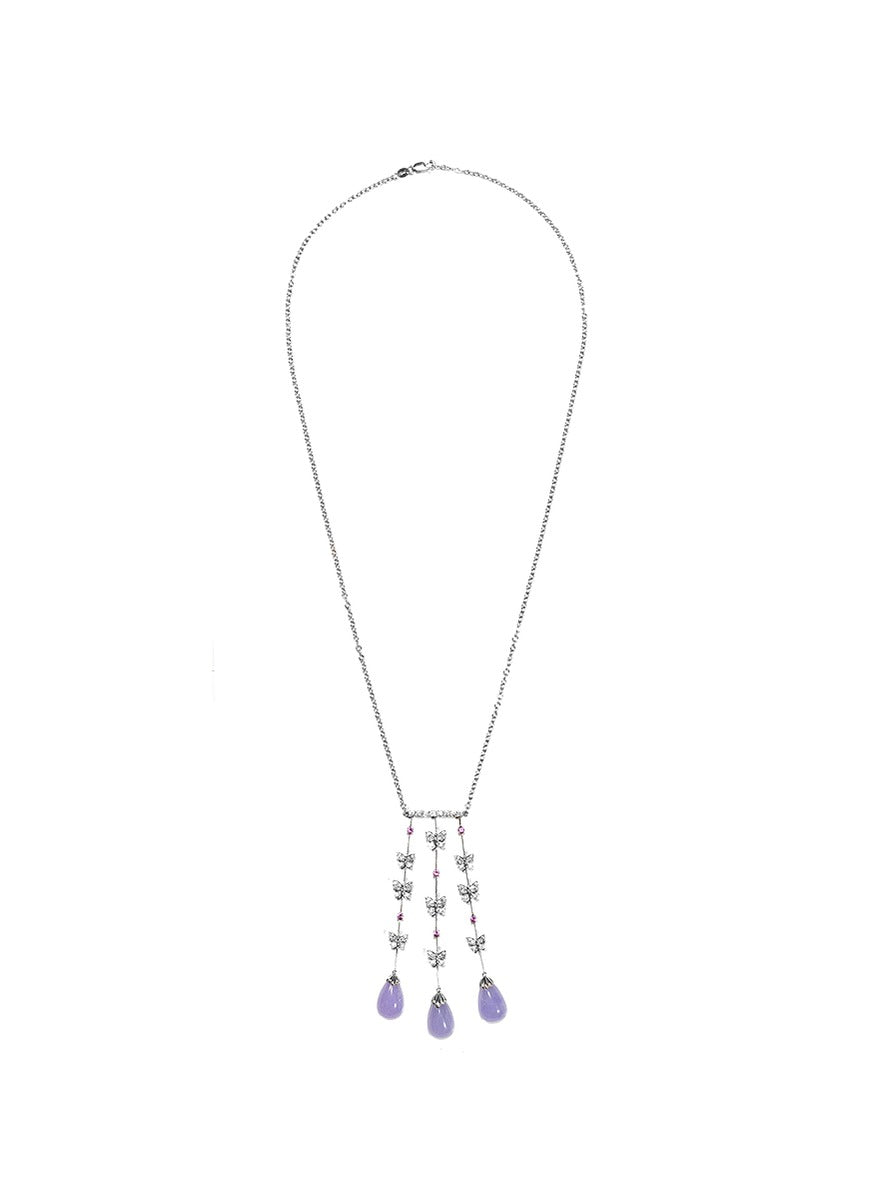 Diamond sapphire jade 18k white gold link fringe necklace - Samuel Kung - Metallic