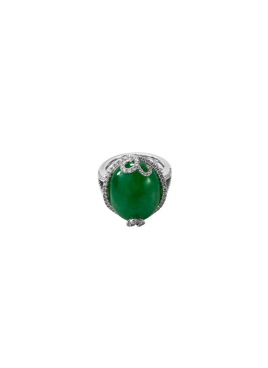 Diamond jadeite 18k white gold ring - Samuel Kung - Green