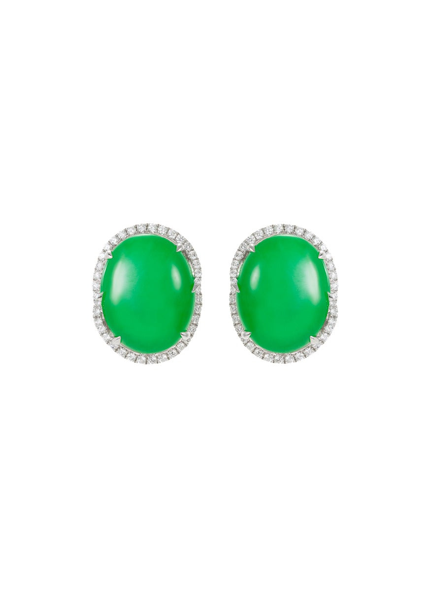 Diamond jadeite oval stud earrings - Samuel Kung - Green