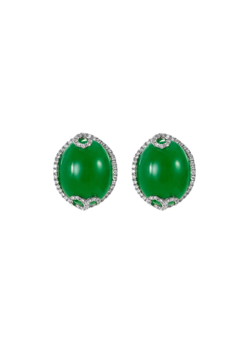 Diamond jadeite 18k white gold stud earrings - Samuel Kung - Green