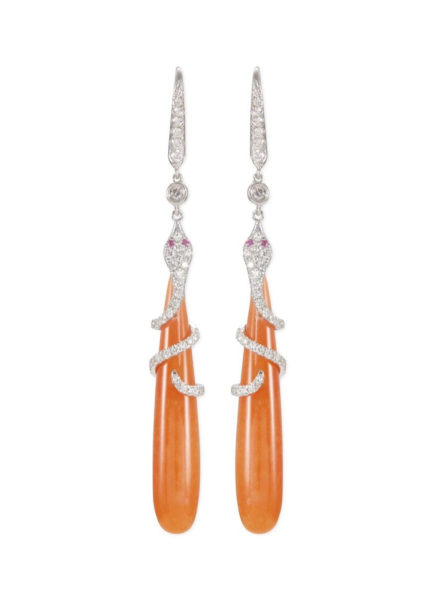 Diamond ruby snake jade drop earrings - Samuel Kung - Orange