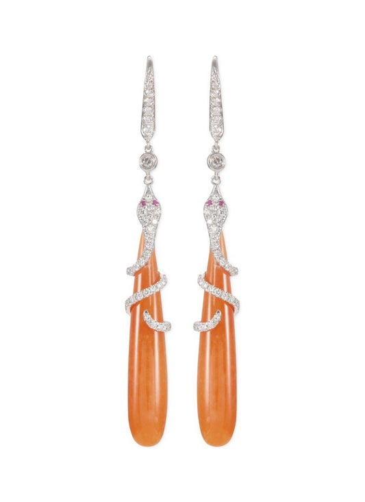 Diamond ruby snake jade drop earrings - Samuel Kung - Orange