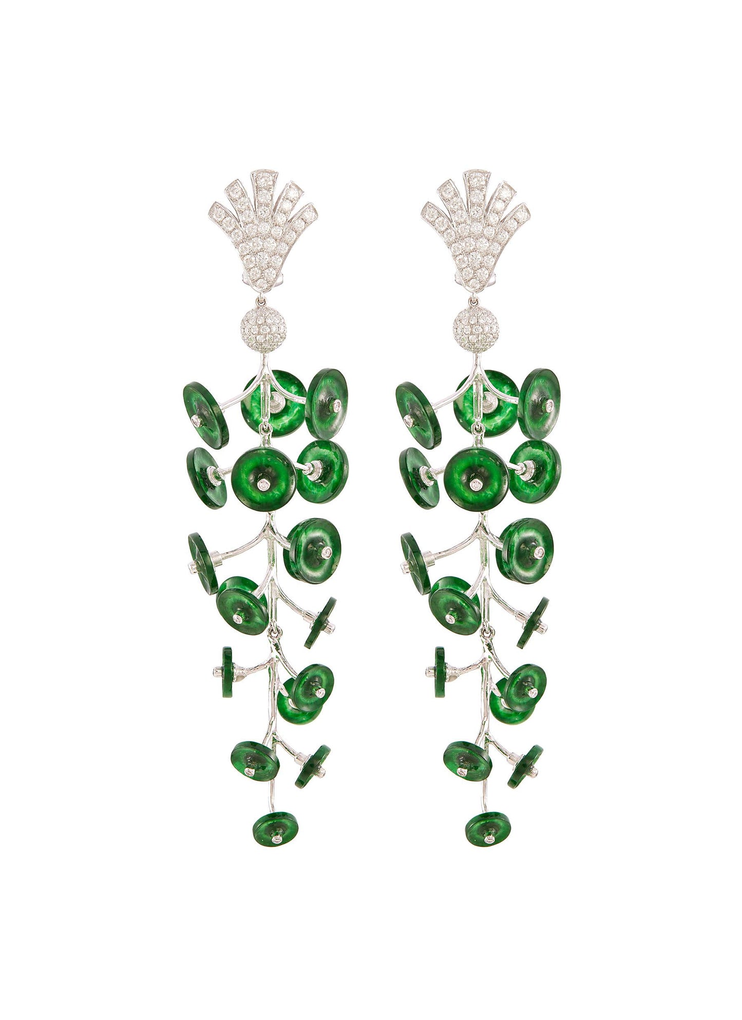 Diamond jadeite 18k white gold earrings - Samuel Kung - Metallic