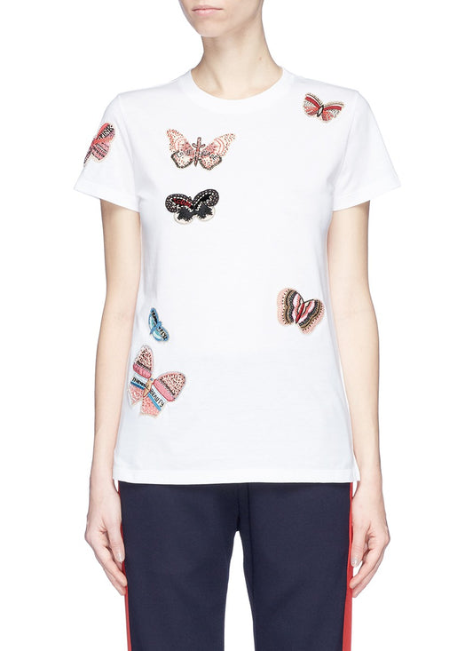 Embellished butterfly appliqué T-shirt - Valentino - White