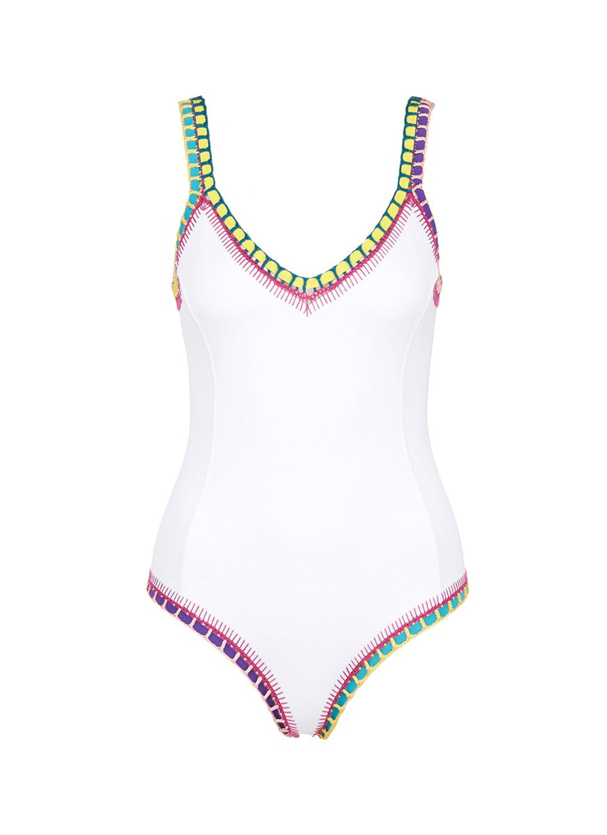 Yaz' crochet trim scoop back one-piece swimsuit - KIINI - White