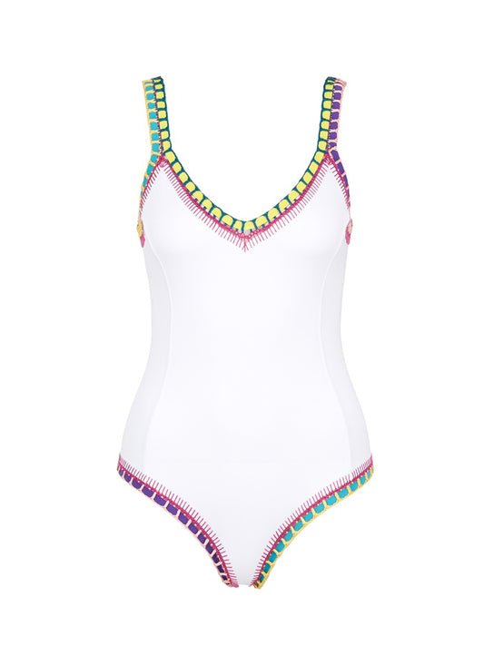 Yaz' crochet trim scoop back one-piece swimsuit - KIINI - White