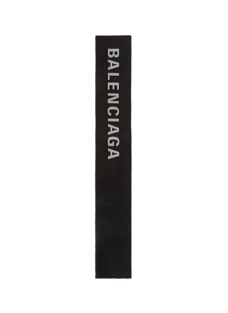 Logo jacquard wool scarf - Balenciaga - Black