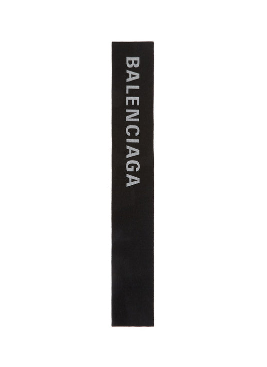 Logo jacquard wool scarf - Balenciaga - Black