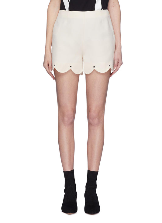 Rockstud scalloped cuff wool-silk shorts - Valentino - White