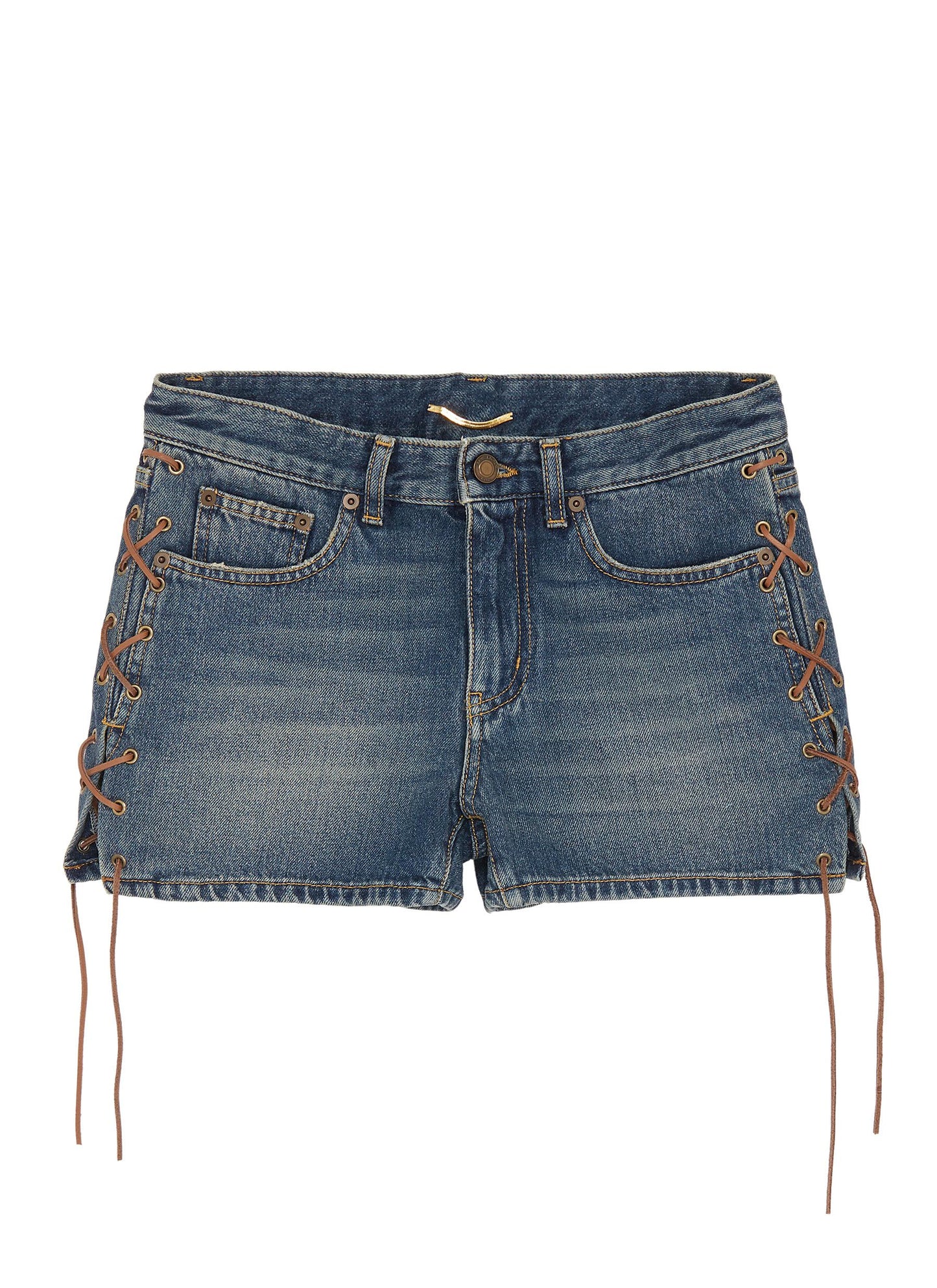 Lace-up outseam denim shorts - SAINT LAURENT - Blue