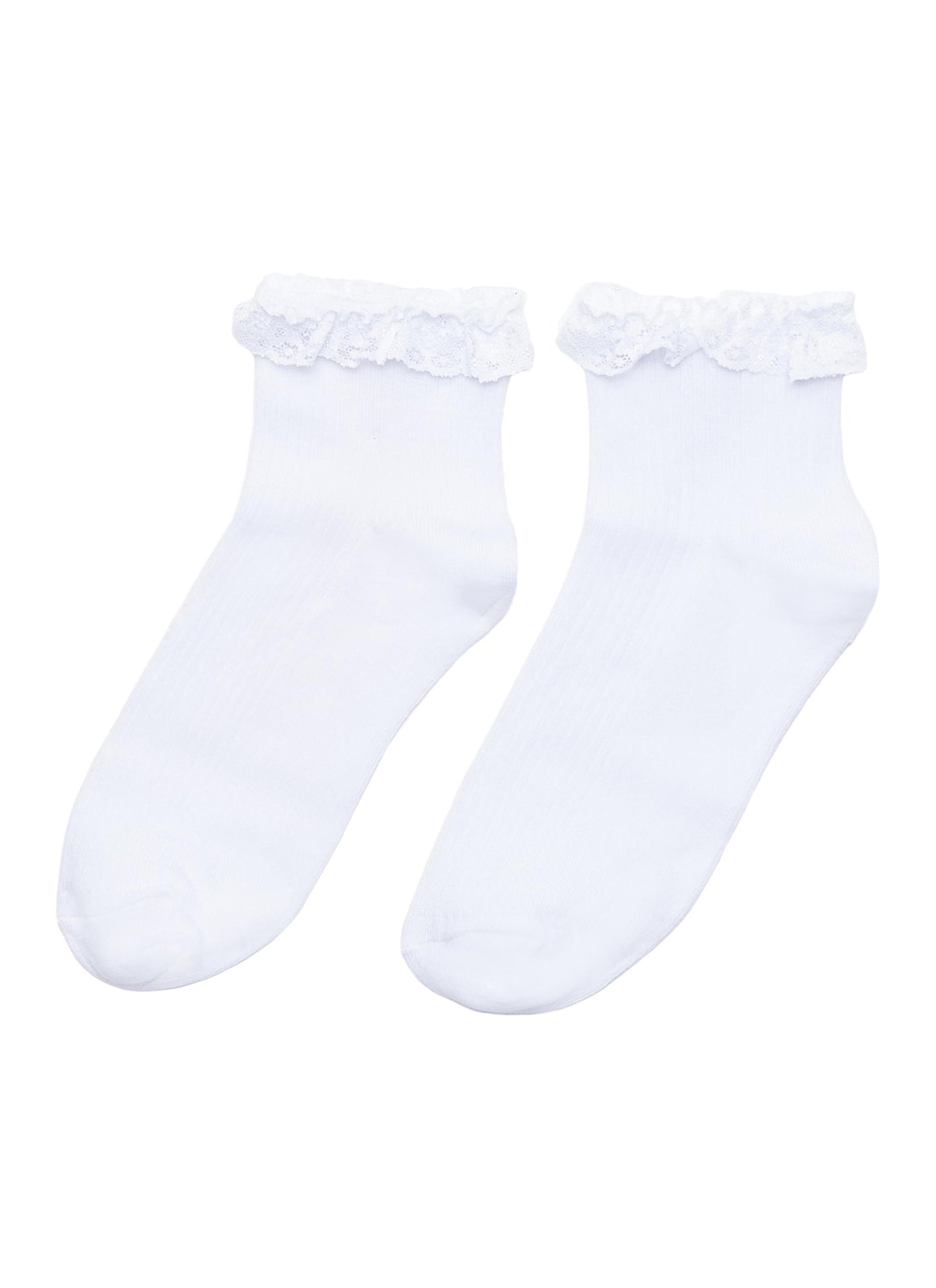 Lace cuff rib knit ankle socks - Topshop - White