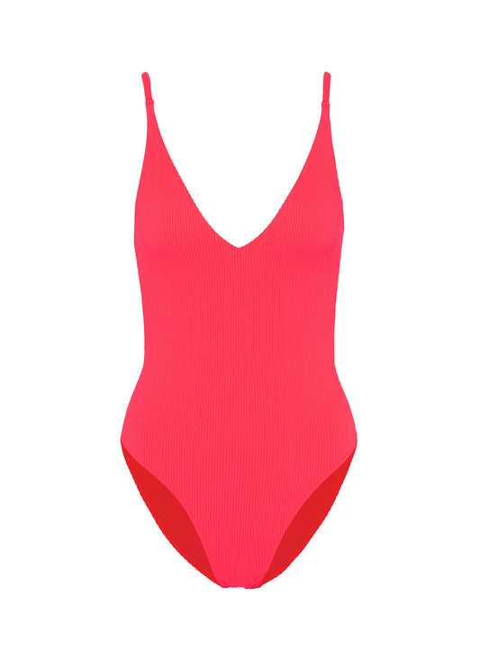 Pamela' scoop back rib knit one-piece swimsuit - Topshop - Red