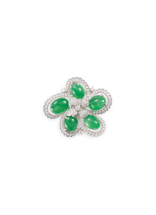 Diamond jade 18k white gold brooch - Samuel Kung - Metallic