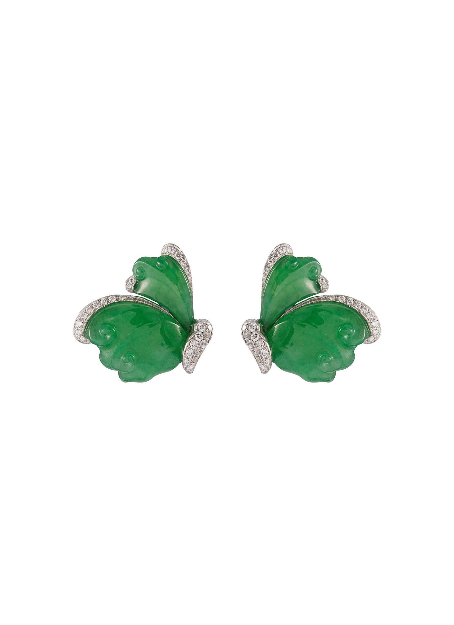 Diamond jade 18k white gold butterfly earrings - Samuel Kung - Metallic