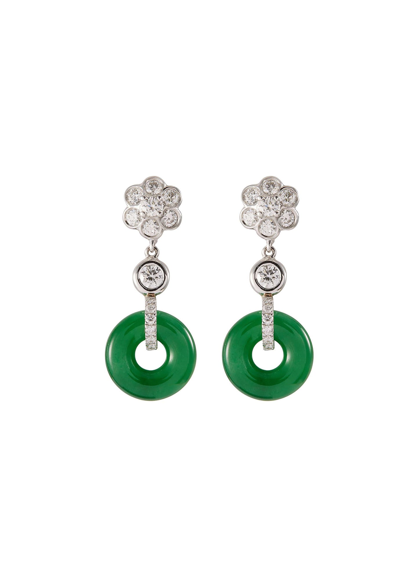 Diamond jade 18k white gold drop earrings - Samuel Kung - Metallic