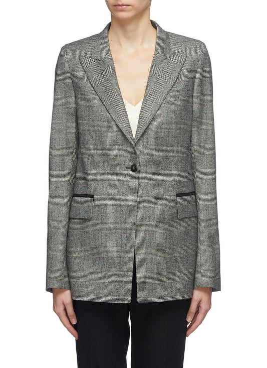 Peaked lapel wool-cashmere houndsooth check plaid blazer - Alex Eagle - Grey