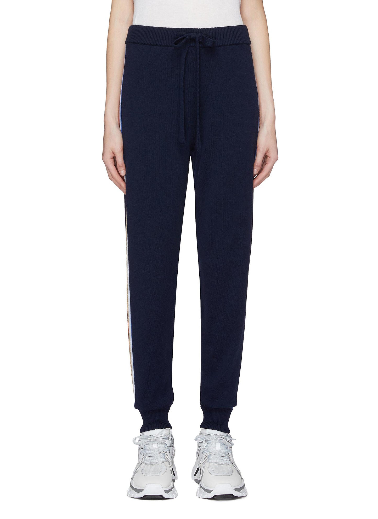 Stripe outseam Merino wool blend knit track pants - être cécile - Blue