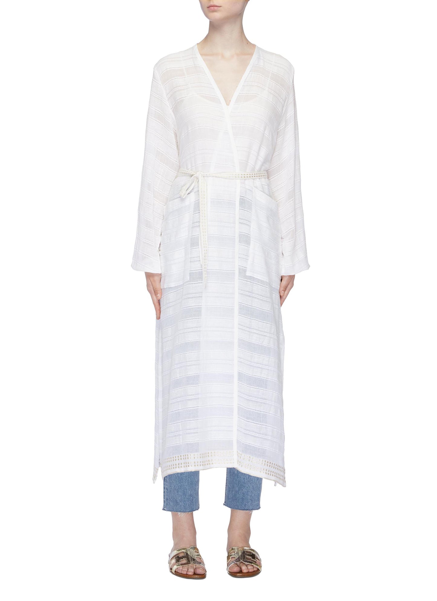 Kelali' belted stripe robe - Lemlem - White