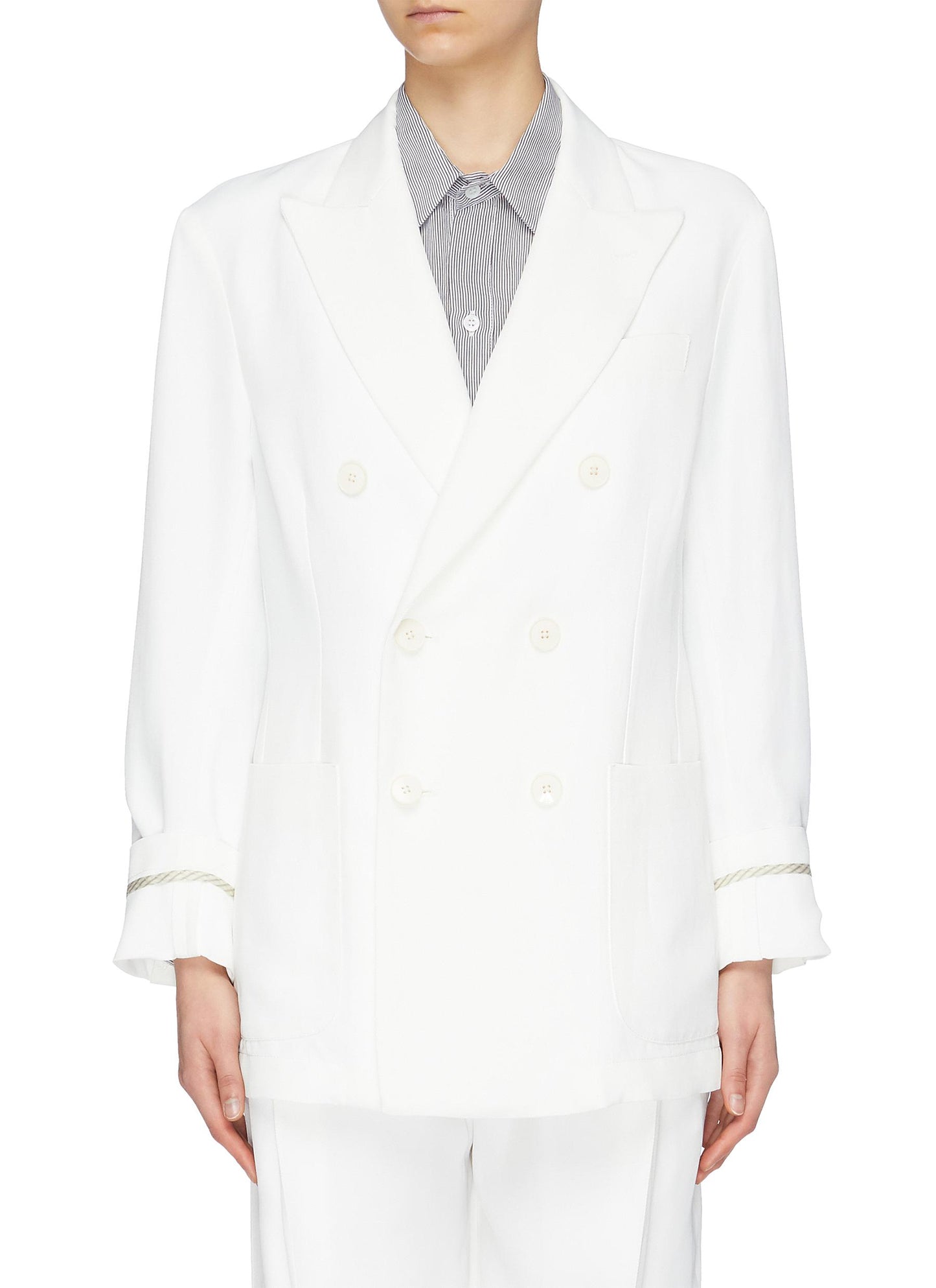 Riccarda' stripe cuff double breasted twill blazer - BARENA - White