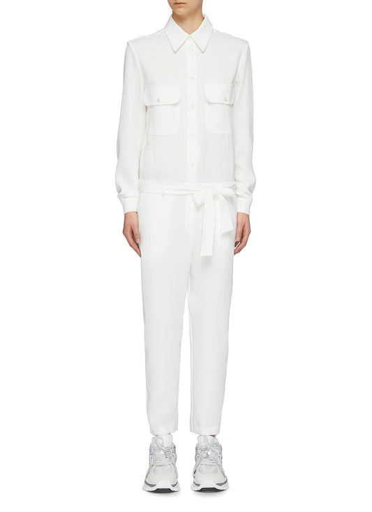 Belted graphic embroidered back crepe jumpsuit - Mira Mikati - White