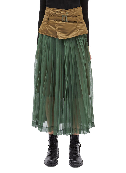 Belted contrast waist pleated mesh skirt - TOGA ARCHIVES - Multi-colour