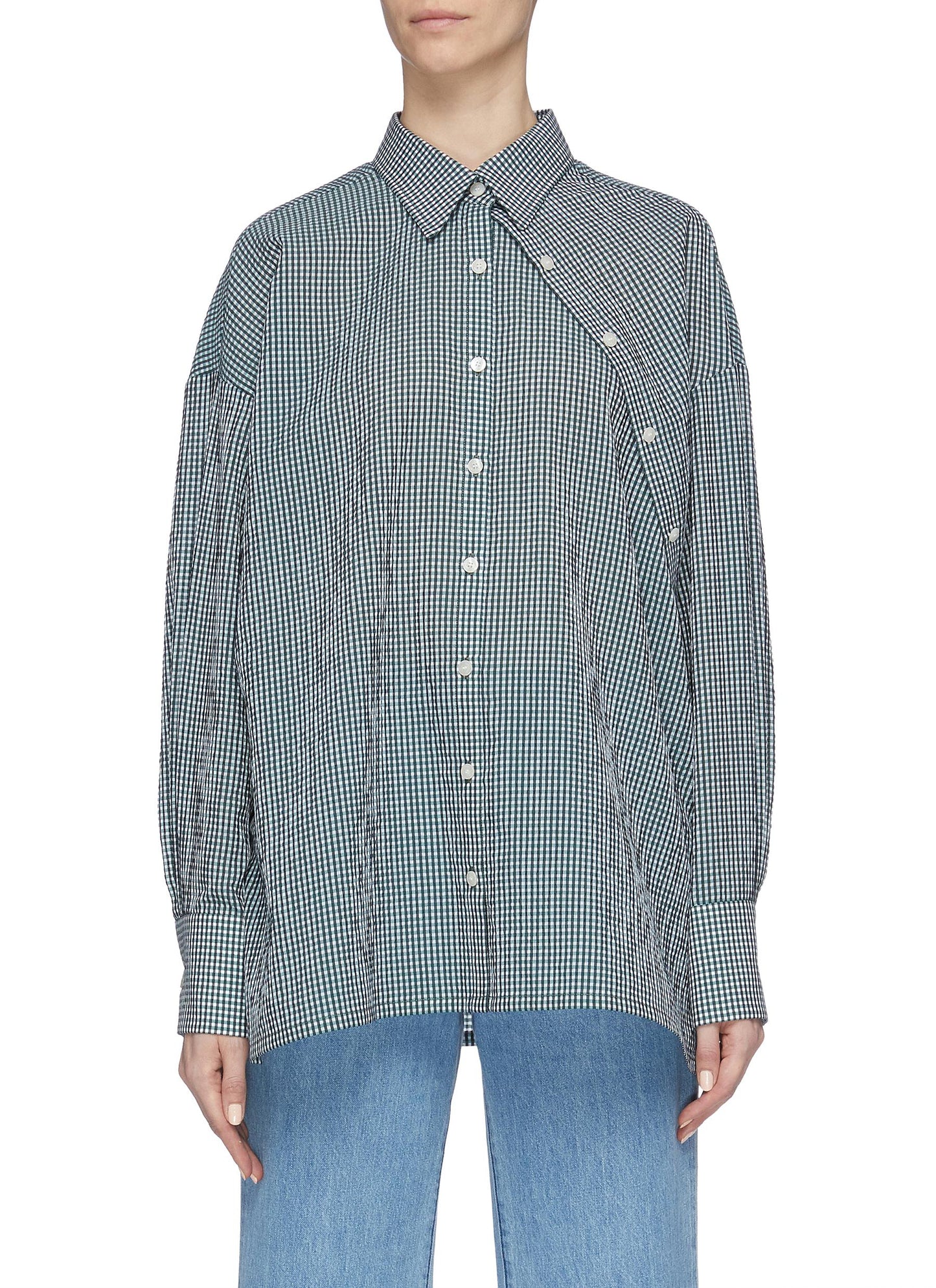 Asymmetric placket gingham check shirt - Dawei - Multi-colour