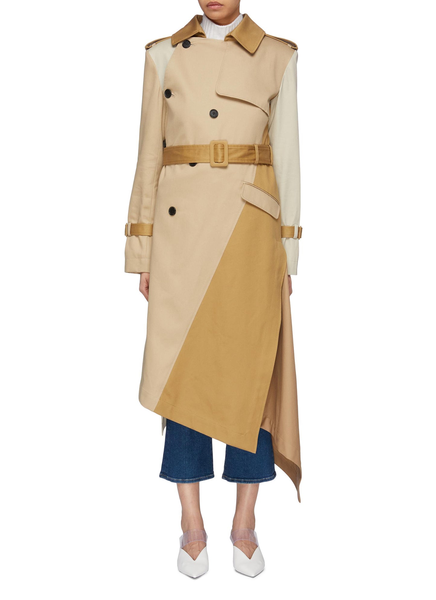 Belted asymmetric patchwork trench coat - Monse - Multi-colour