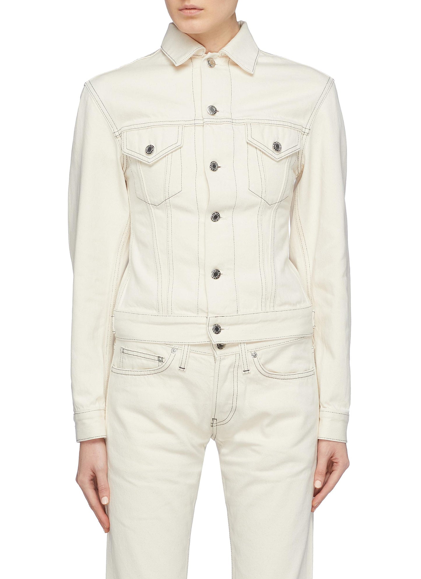 Femme Trucker' contrast topstitching denim jacket - Helmut Lang - White