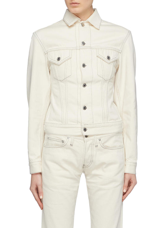 Femme Trucker' contrast topstitching denim jacket - Helmut Lang - White