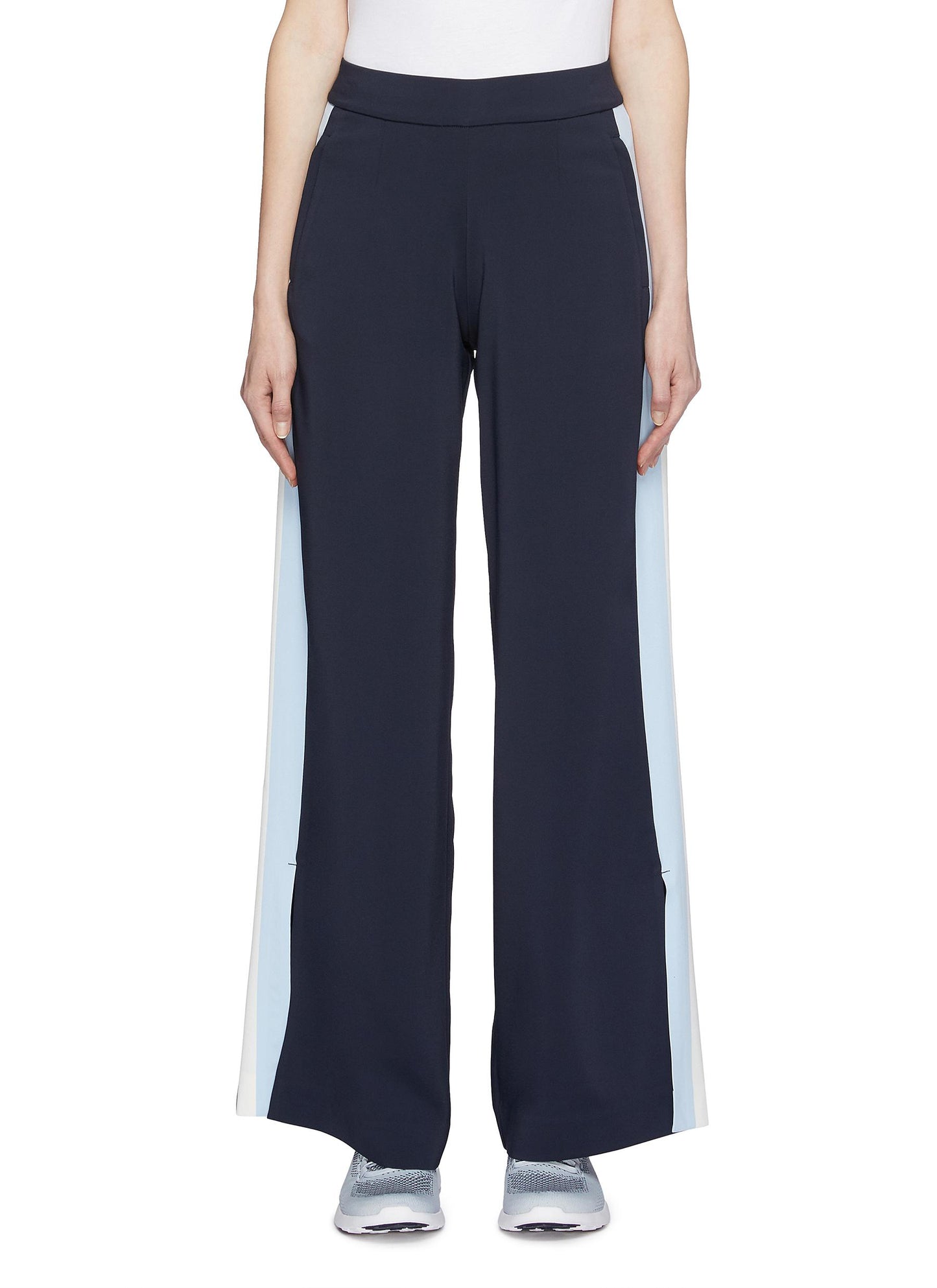 Liv' split cuff stripe outseam wide leg pants - Vaara - Blue