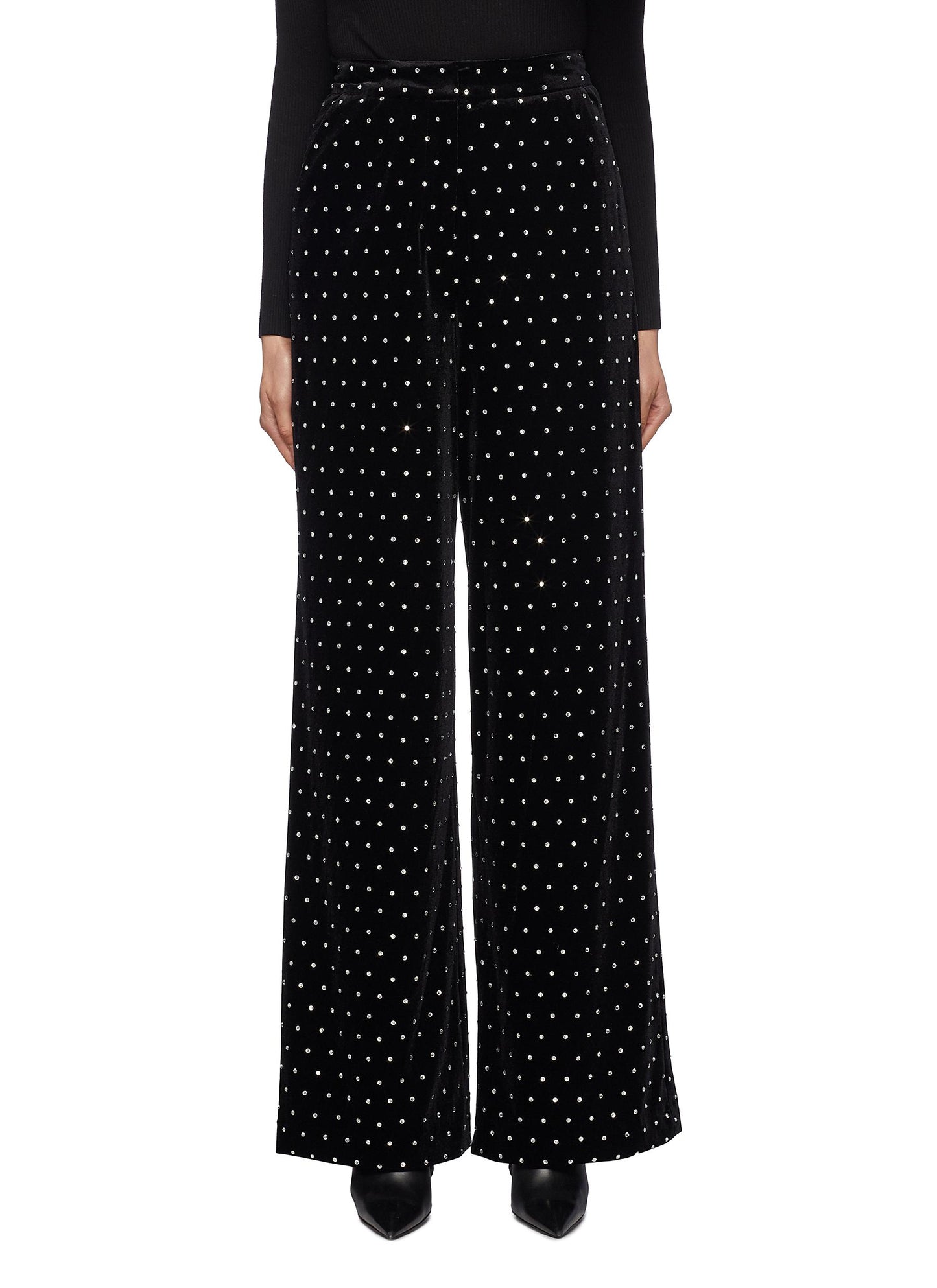 Strass velvet wide leg pants - self-portrait - Black