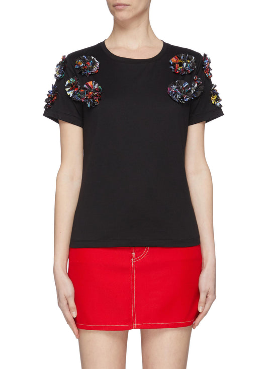 Abstract floral appliqué T-shirt - Minki - Black