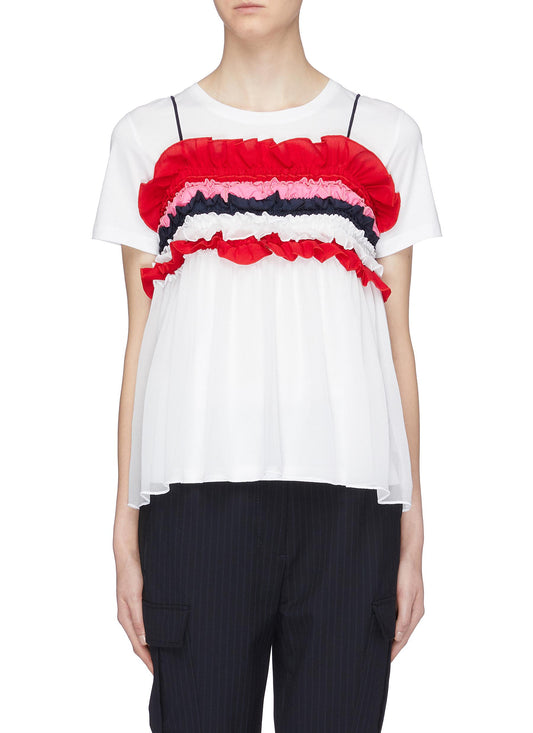 Ruffle camisole top layered T-shirt - Minki - Multi-colour