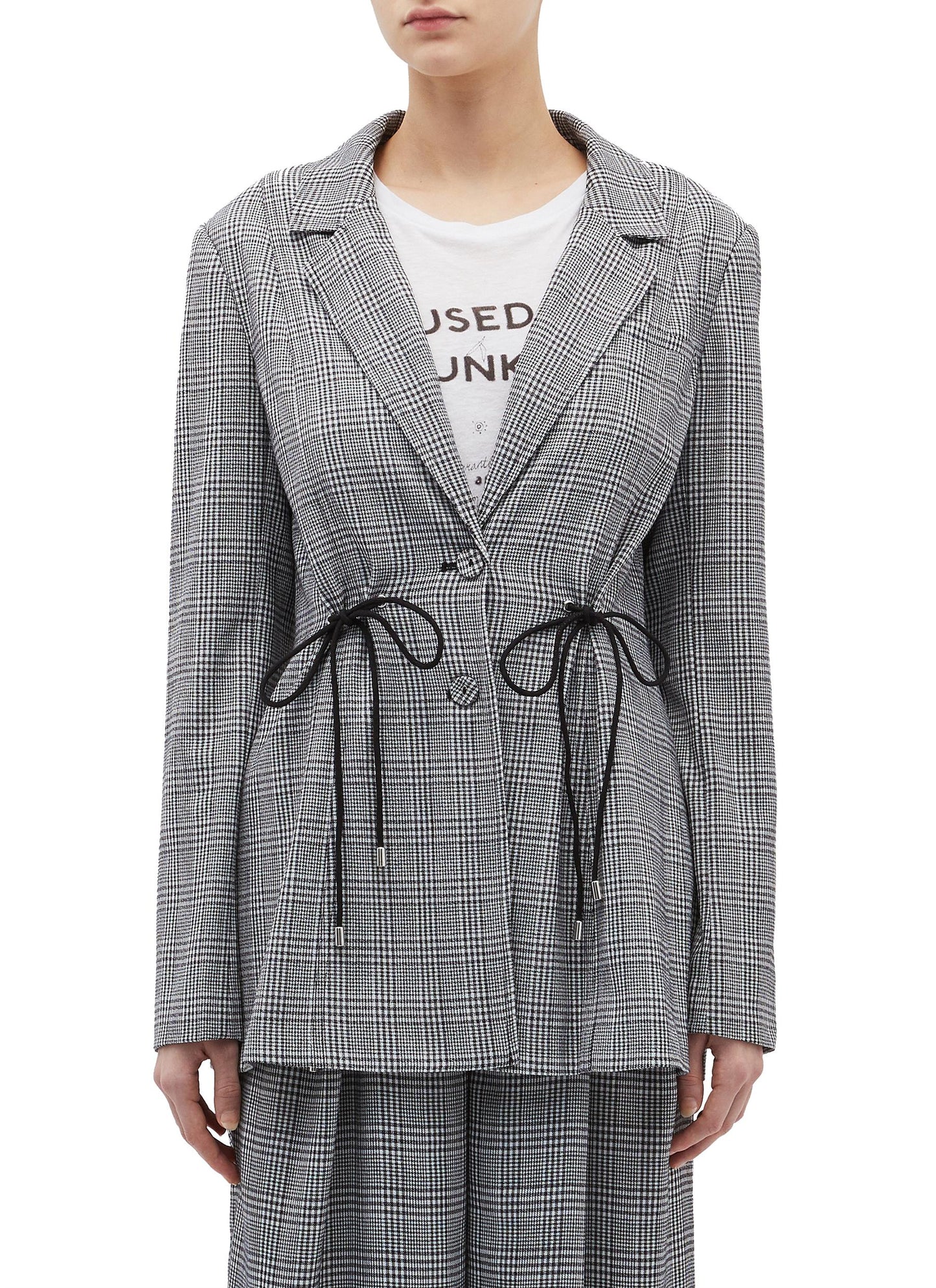 Hopes Up' drawstring houndstooth check plaid blazer - C/MEO COLLECTIVE - Multi-colour