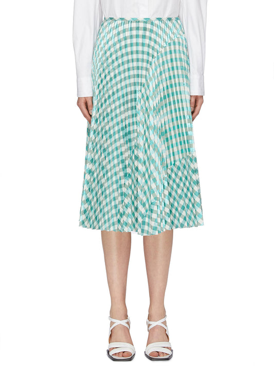 Pleated gingham check panelled skirt - Cédric Charlier - Multi-colour