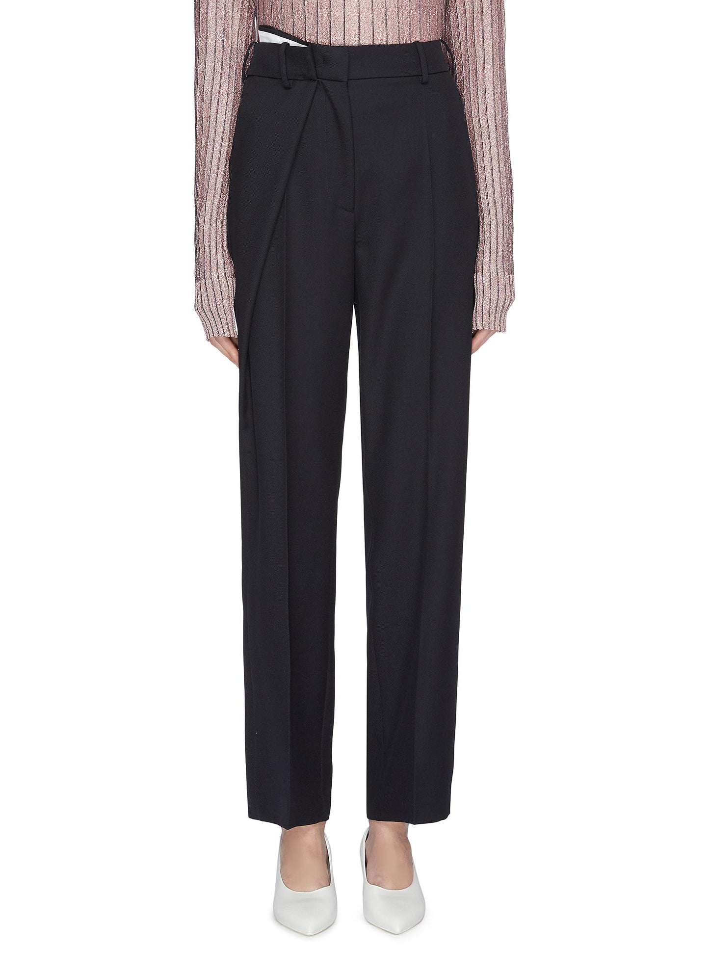 Asymmetric pleated virgin wool suiting pants - Cédric Charlier - Blue