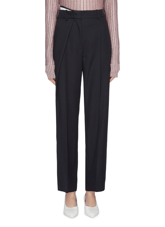 Asymmetric pleated virgin wool suiting pants - Cédric Charlier - Blue