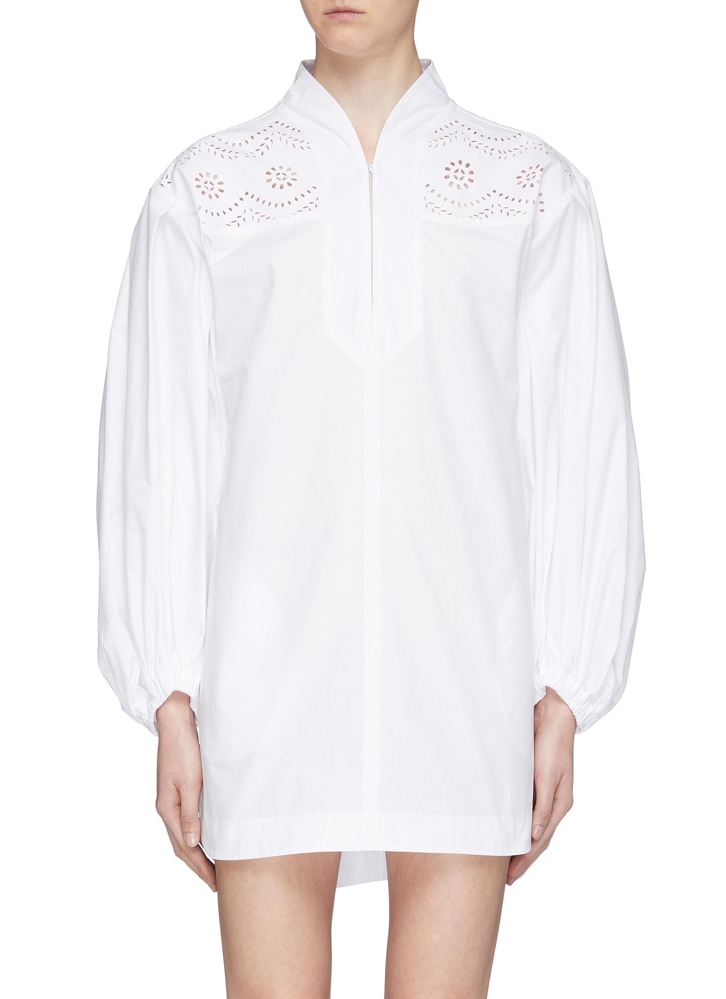 Puff sleeve perforated floral yoke shirt dress - Philosophy di Lorenzo Serafini - White