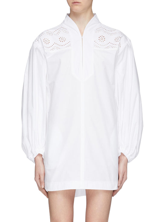 Puff sleeve perforated floral yoke shirt dress - Philosophy di Lorenzo Serafini - White