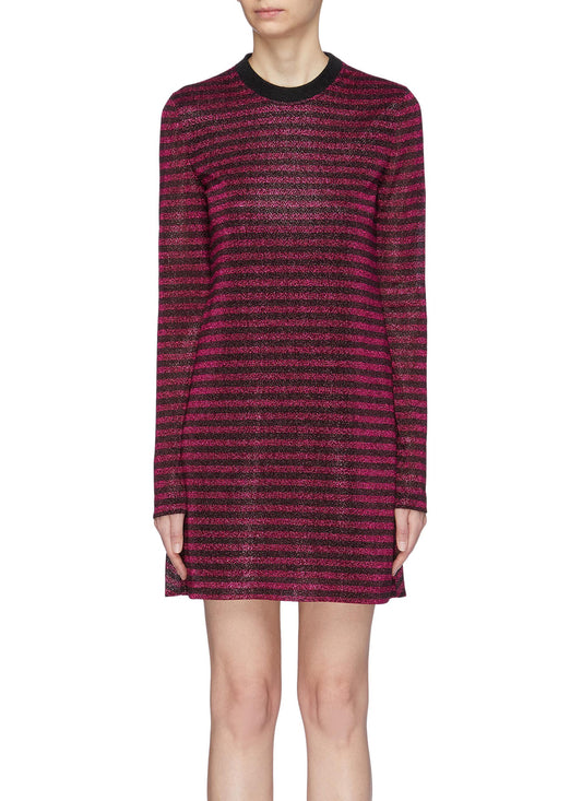 Pleated back metallic stripe knit T-shirt dress - Philosophy di Lorenzo Serafini - Multi-colour