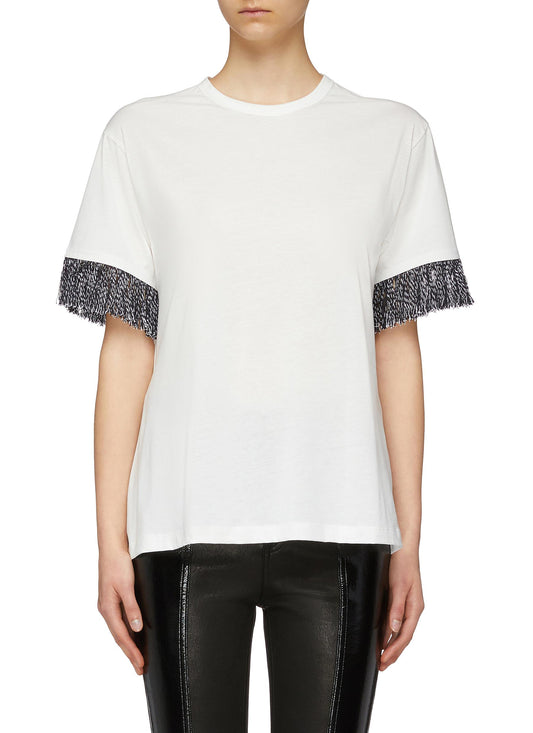 Fringe cuff drape logo appliqué T-shirt - Sonia Rykiel - White