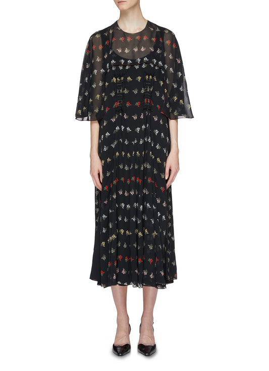 Detachable cape mimosa print silk georgette dress - Sonia Rykiel - Multi-colour