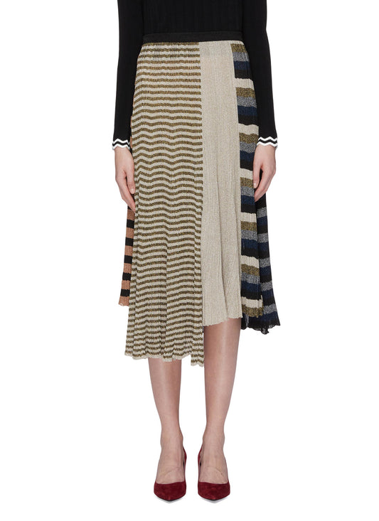 Asymmetric stripe patchwork pleated knit skirt - Sonia Rykiel - Multi-colour