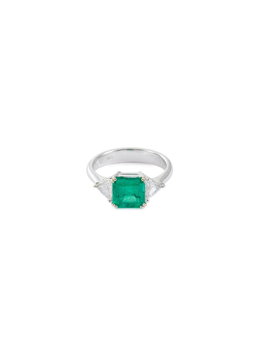 Diamond emerald 18k white gold ring - LC Collection Jewellery - Metallic,Green