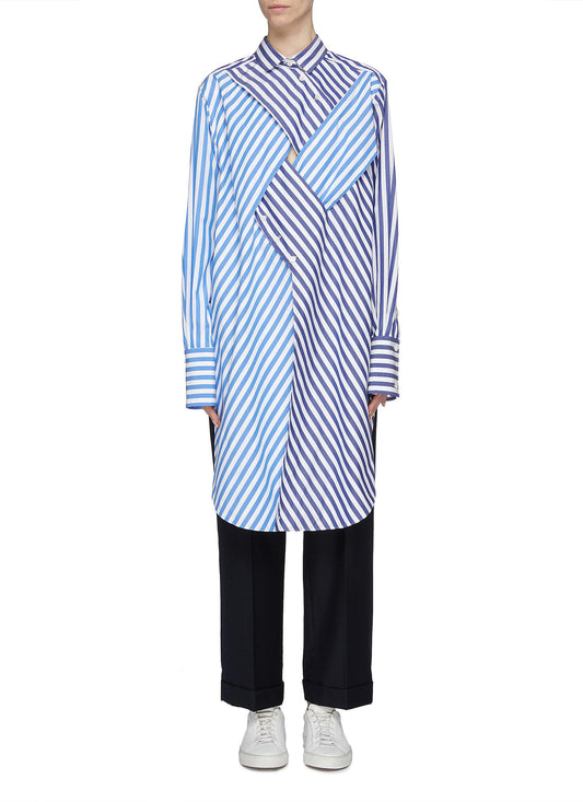 Cutout lattice front stripe high-low shirt - The Keiji - Multi-colour