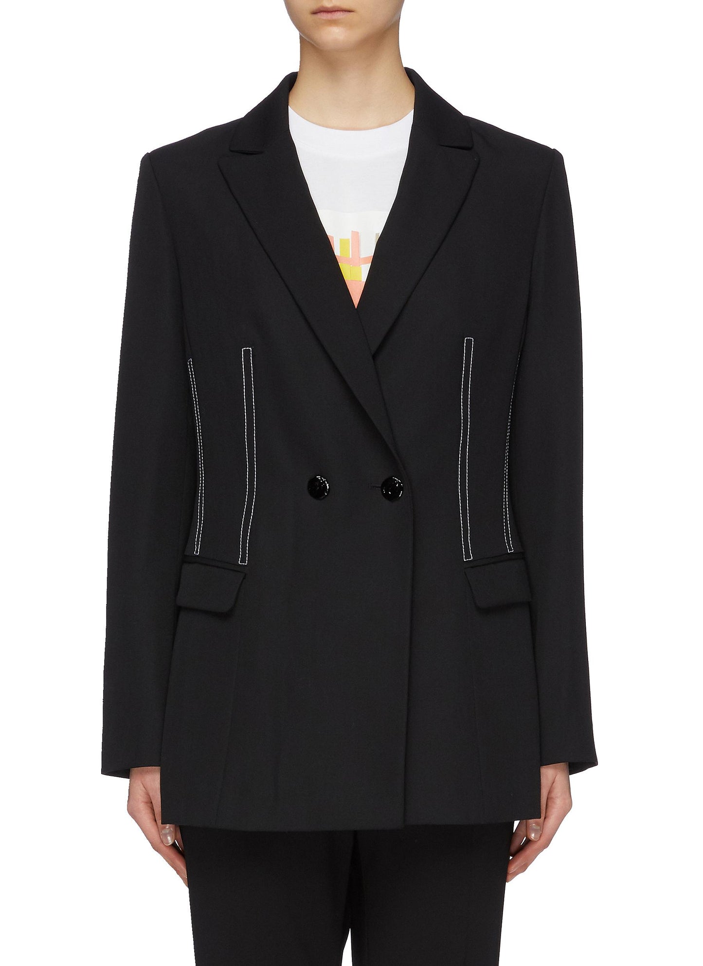 Contrast topstitching wool blazer - PORTSPURE - Black